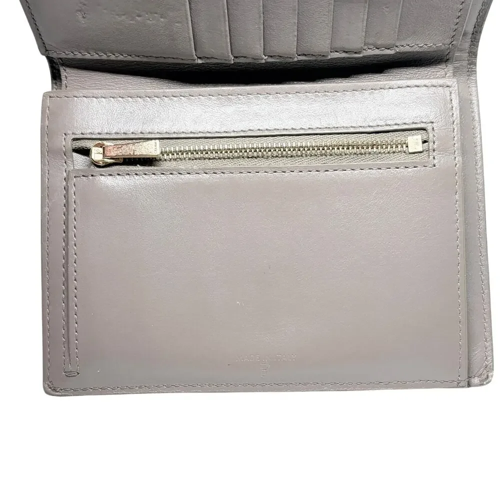 Celine Medium Strap Wallet Bicolor Grained Calfskin Greige Blue w/ Box